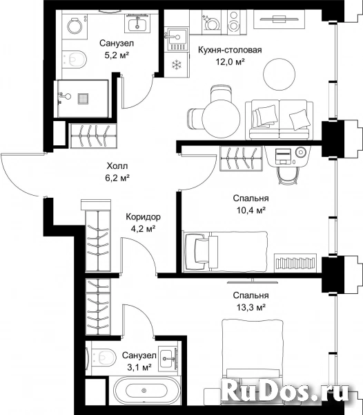 Продам 2 комнатную квартиру 54.4 м2 фотка