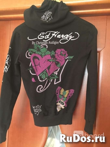 Толстовка новая ed hardy 46 м черная замок капюшон хлопок стразы изображение 4