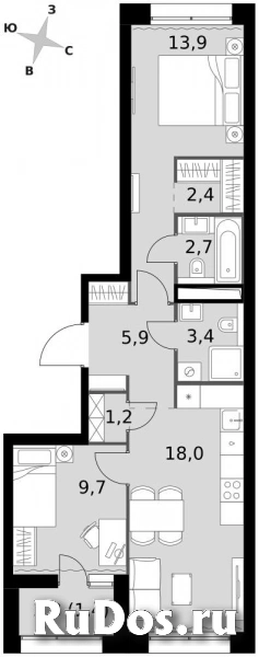 Продам 2 комнатную квартиру 58.6 м2 фотка