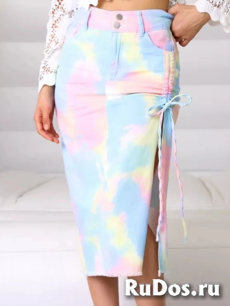 Джинсовая юбка миди с разрезом в стиле у2k изображение 7