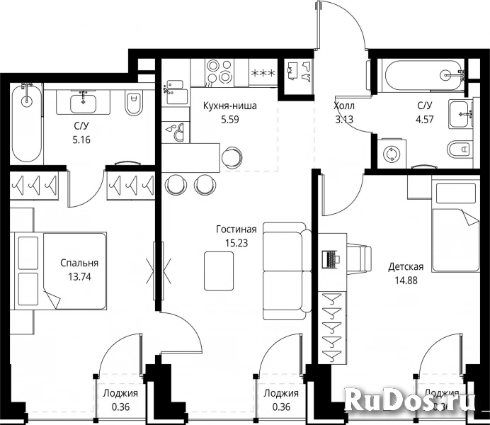 Продам 2 комнатную квартиру 63.38 м2 фотка