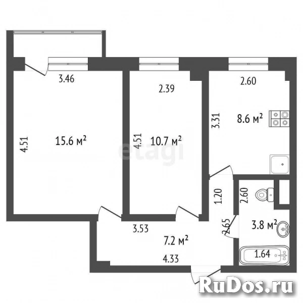 2-к квартира, 45.9 м2, 5/5 эт, У/П, отделка от застройщика, дом сдан в 2021 году изображение 12