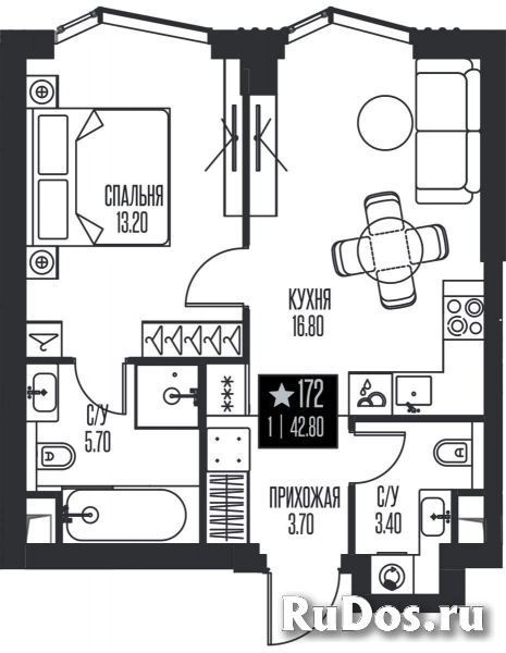 Продам 1 комнатную квартиру 42.8 м2 фотка
