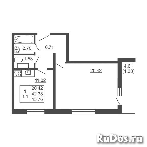Продам 1 комнатную квартиру 43 м2 фото