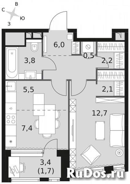 Продам 1 комнатную квартиру 41.9 м2 фотка