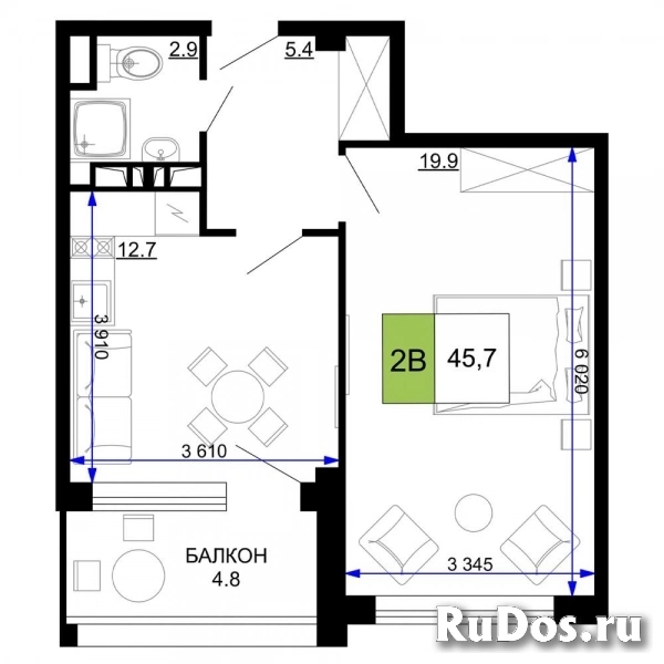 Продам 2 комнатную квартиру 45 м2 фото