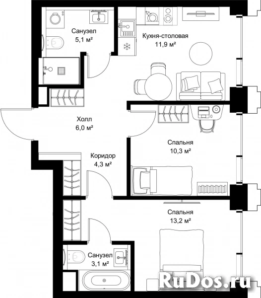 Продам 2 комнатную квартиру 53.9 м2 фотка