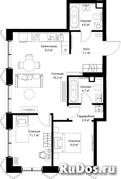 Продам 2 комнатную квартиру 65.5 м2 фотка