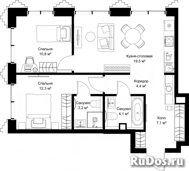 Продам 2 комнатную квартиру 61.4 м2 фотка