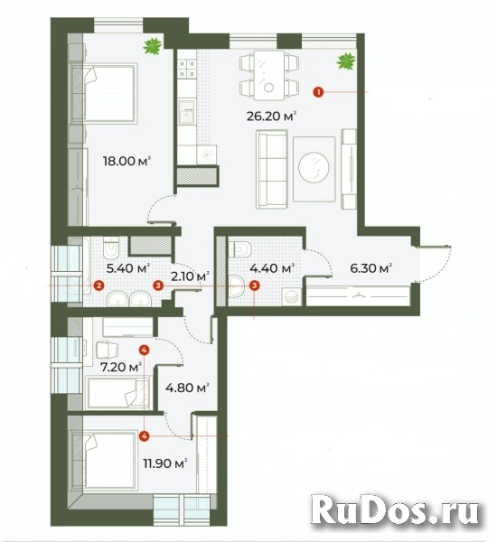 Продам 2 комнатную квартиру 87.9 м2 изображение 3