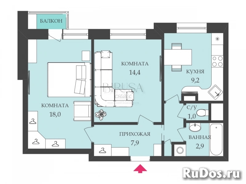 Продам 2 комнатную квартиру 54 м2 изображение 3