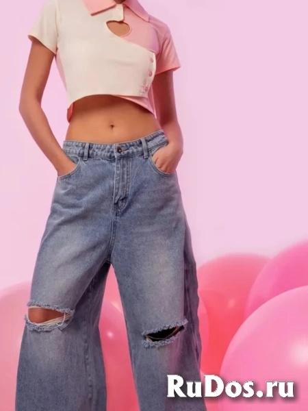 Джинсы рваные широкие трубы y2k изображение 5