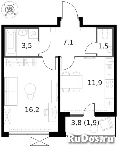 Продам 1 комнатную квартиру 42.1 м2 фотка