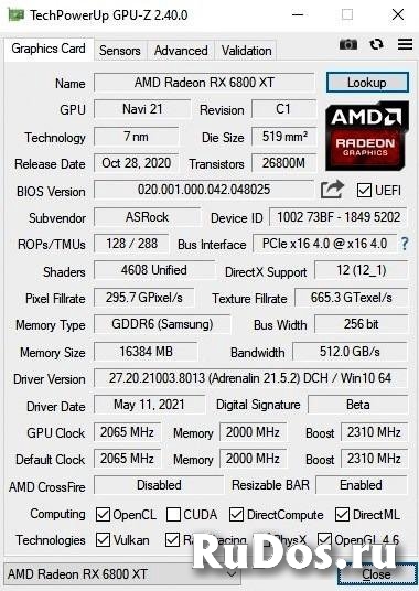ASROCK Radeon RX 6800 XT 16 GB на запчасти. изображение 4