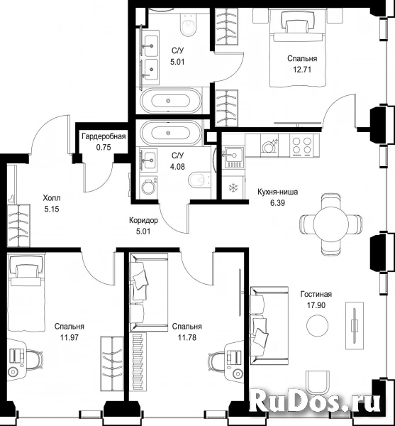 Продам 3 комнатную квартиру 80.75 м2 фотка