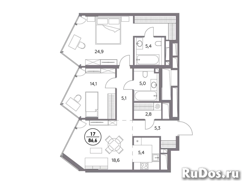Продам 2 комнатную квартиру 86.6 м2 изображение 3
