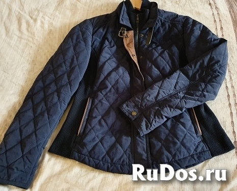 Куртка женская Massimo Dutti, синяя, два кармана на молнии, отделка кожей. Размер 44. изображение 3