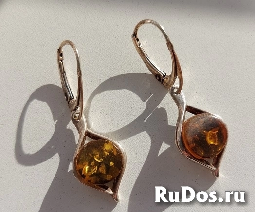 Серьги янтарь в серебре, 925 проба, Прибалтика. изображение 4