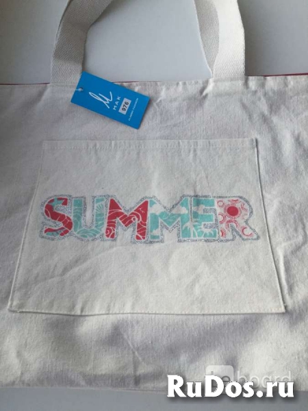 Сумка тканевая пляжная большая хлопок светлая новая женская текст изображение 3