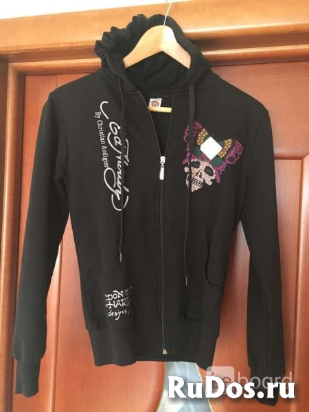 Толстовка новая ed hardy 46 м черная замок капюшон хлопок стразы фото