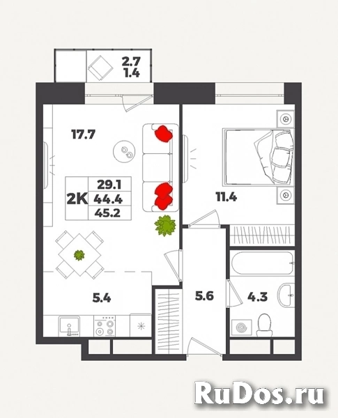 Продам 1 комнатную квартиру 45 м2 изображение 3