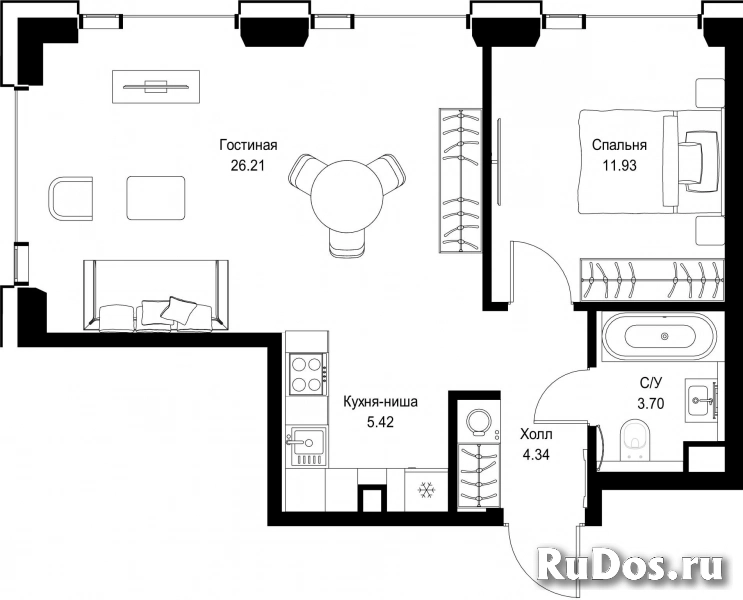 Продам 1 комнатную квартиру 51.6 м2 фотка