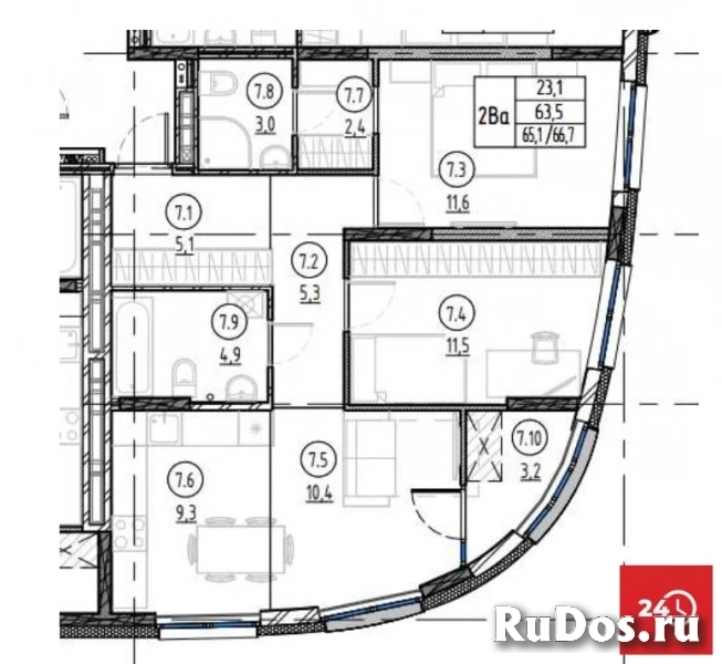 Продам 2 комнатную квартиру 63.5 м2 изображение 3