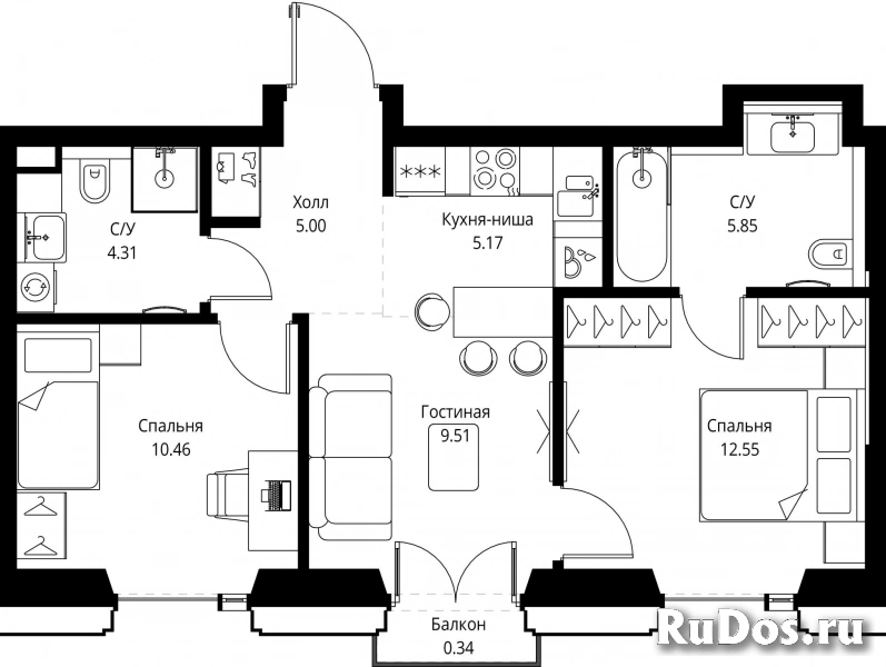 Продам 2 комнатную квартиру 53.19 м2 фотка