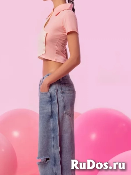 Джинсы рваные широкие трубы y2k изображение 4