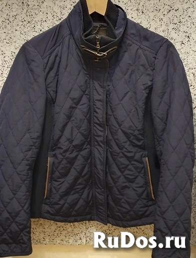 Куртка женская Massimo Dutti, синяя, два кармана на молнии, отделка кожей. Размер 44. фото