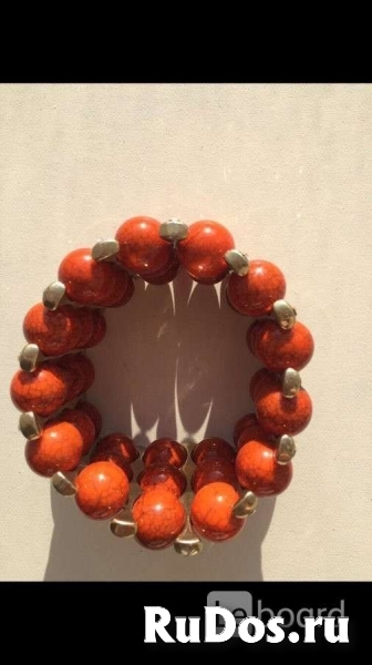 Браслет новый бижутерия оранжевый натуральный камни стразы сваров изображение 3