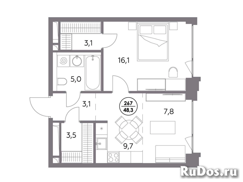 Продам 1 комнатную квартиру 48.3 м2 изображение 3