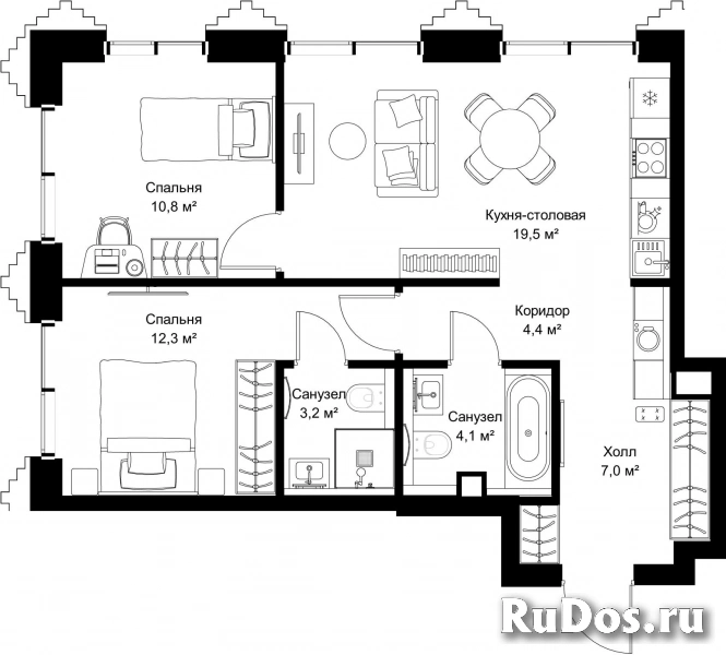 Продам 2 комнатную квартиру 61.3 м2 фотка
