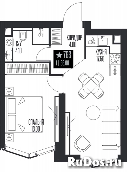 Продам 1 комнатную квартиру 38.6 м2 фотка