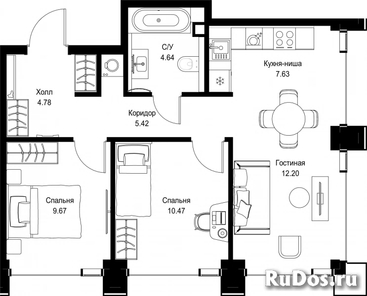 Продам 2 комнатную квартиру 54.81 м2 фотка
