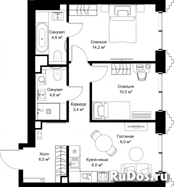 Продам 2 комнатную квартиру 58.8 м2 фотка