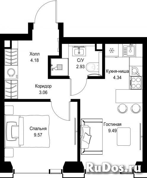 Продам 1 комнатную квартиру 33.57 м2 фотка