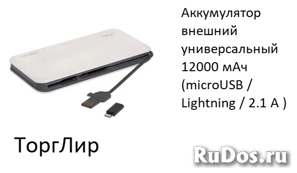 Аккумулятор внешний универсальный 12000 мАч (microUSB / Lightning фото
