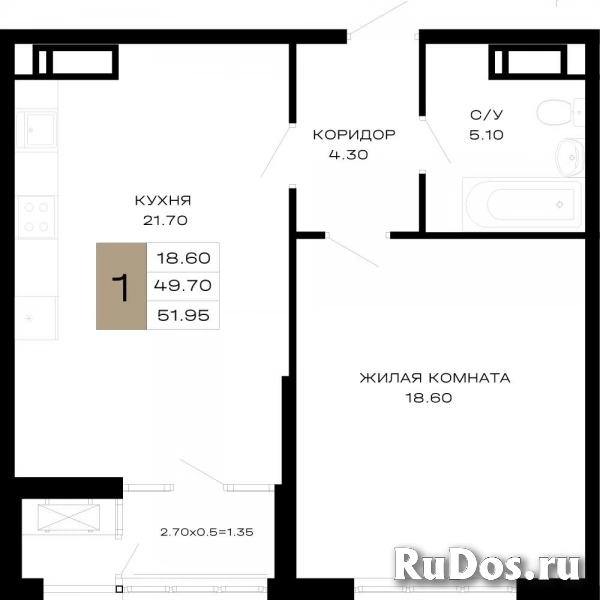 Продам 1 комнатную квартиру 51 м2 фото