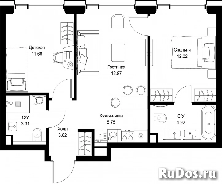 Продам 2 комнатную квартиру 55.35 м2 фотка