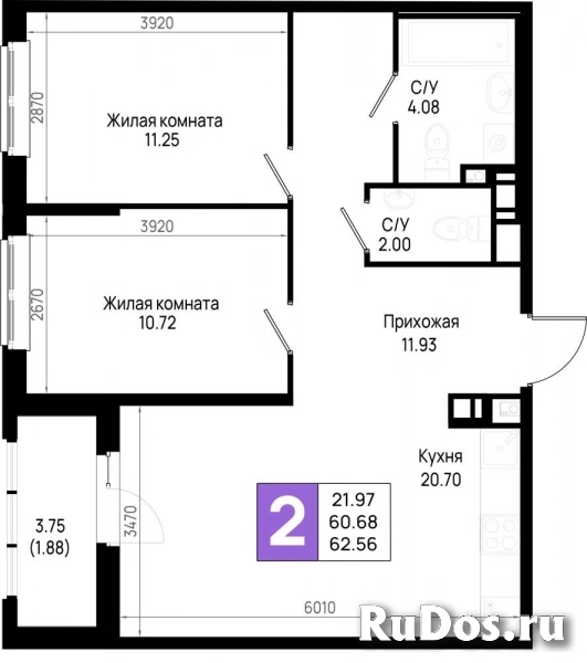 Продам 2 комнатную квартиру 62 м2 фото