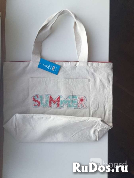 Сумка тканевая пляжная большая хлопок светлая новая женская текст фото