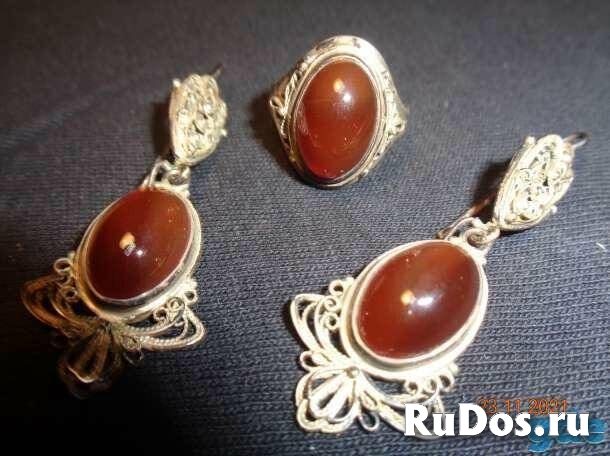 Продам набор серьги камень сердолик с кольцом 19,5-20,0 фото