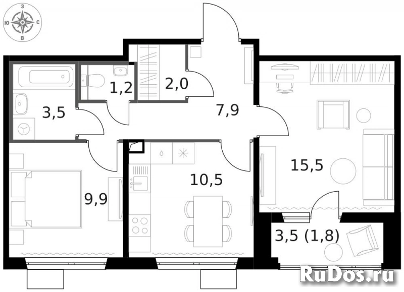 Продам 2 комнатную квартиру 52.4 м2 фотка