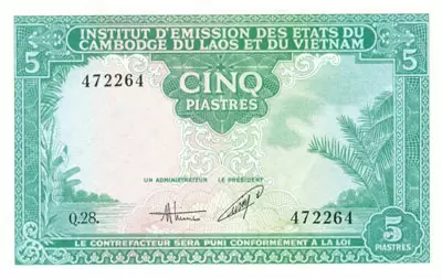 Колониальная банкнота французского Индокитая фотка