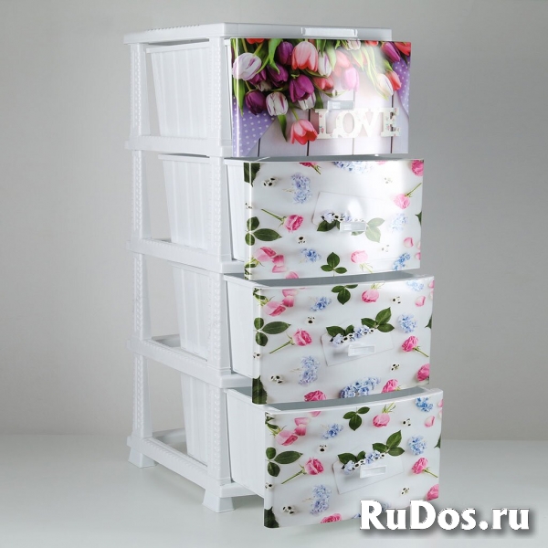 Комод пластиковый с рисунком “Весна” 4 яр. 38 х 47 х 95 см фотка