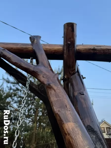 Деревянные садовые качели из массива сосны изображение 5