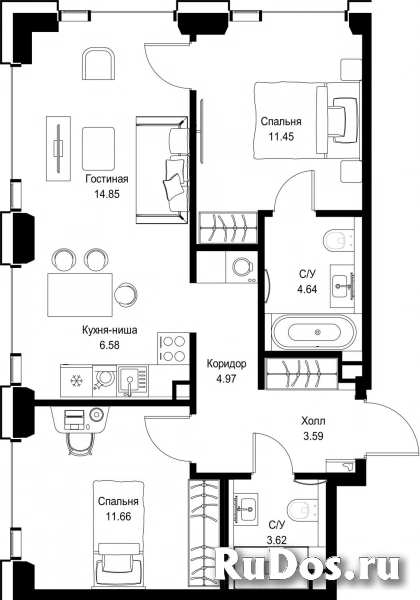 Продам 2 комнатную квартиру 61.36 м2 фотка