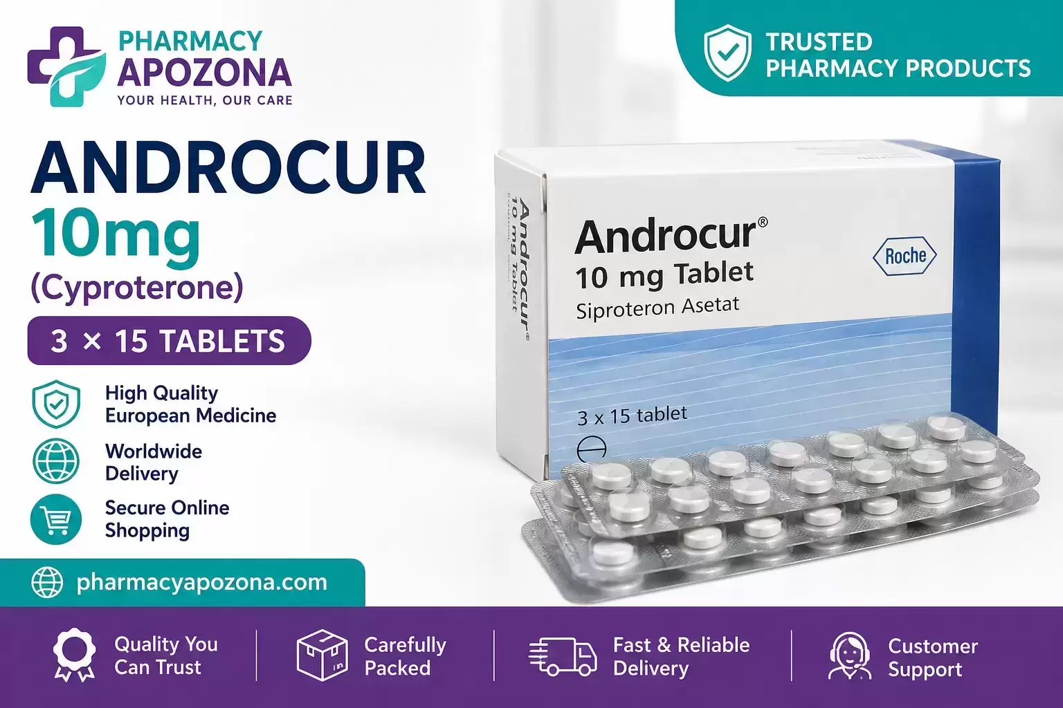 ANDROCUR 10mg (Ципротерон) 3 × 15 таблеток | Pharmacy Apozona картинка из объявления