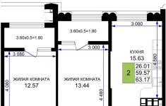 Продам 2 комнатную квартиру 63.17 м2 картинка из объявления
